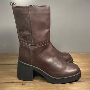 Vince Camuto Women's Bodhieee Mid Calf Boots Size 8.5 Brown Leather Zip Up